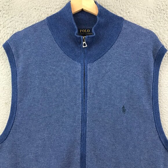 Polo Ralph Lauren Mens Blue Zip-Up Sleeveless Sweater Vest Size XL Cotton - Picture 3 of 9